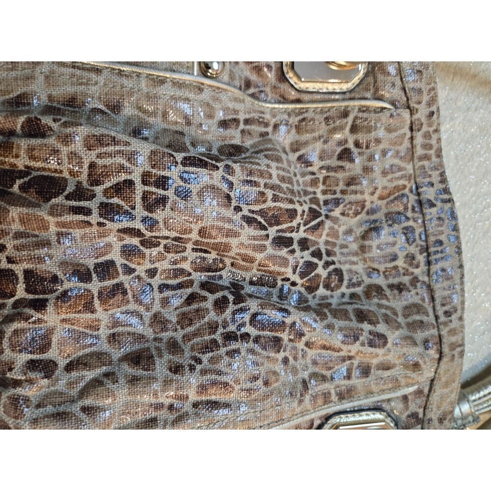 B. Makowsky Gold Snakeskin Pattern Linen Satchel Purse - Picture 4 of 9